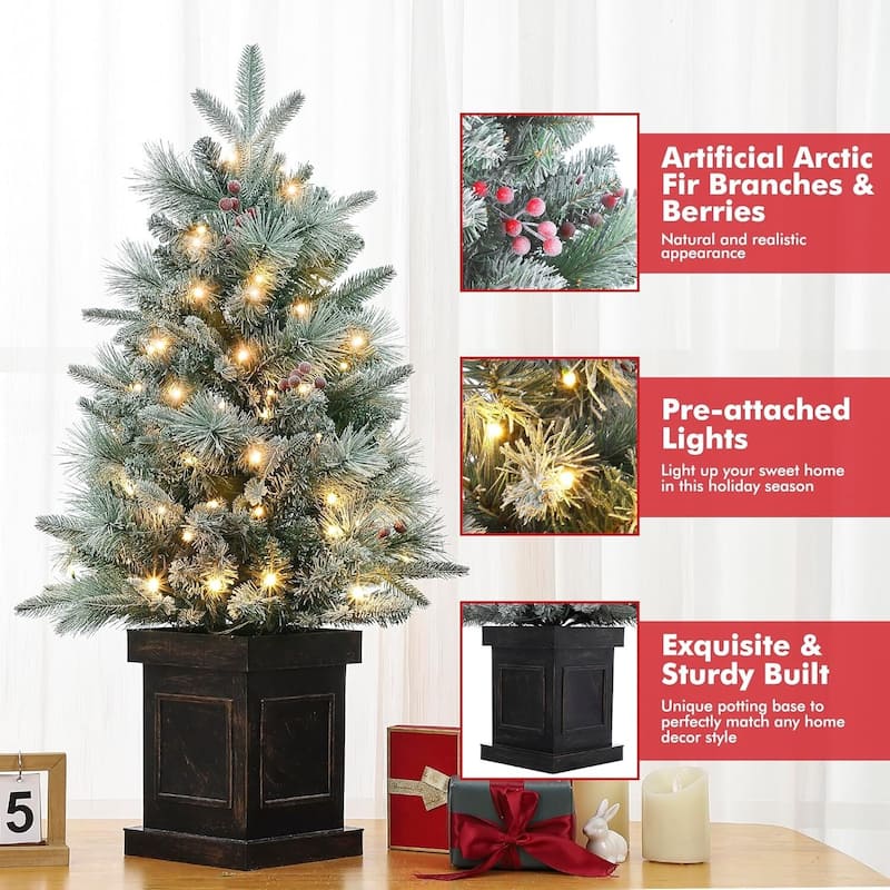 3ft Pre-Lit Artificial Christmas Tree with Vintage Potted Base