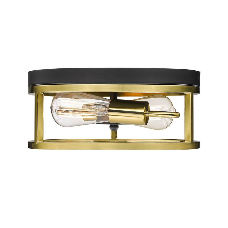 2-Light Black And Gold Metal Flush Mount