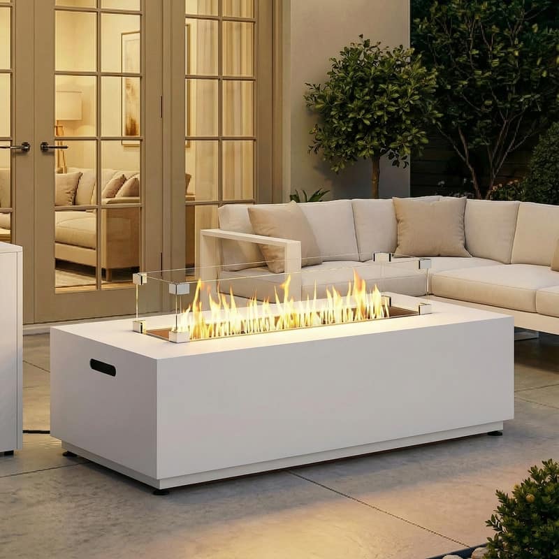 Outdoor 50,000 BTU Rectangular Steel Fire Pit Table with Hidden Tank, Convertible to Natural Gas - No Pattern