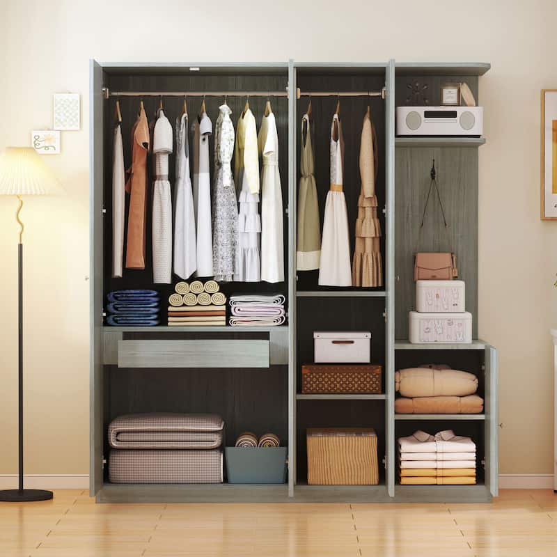 Roomfitters 4-Door Wardrobe with Full-Length Mirror, Storage Drawers and Adjustable Shelves
