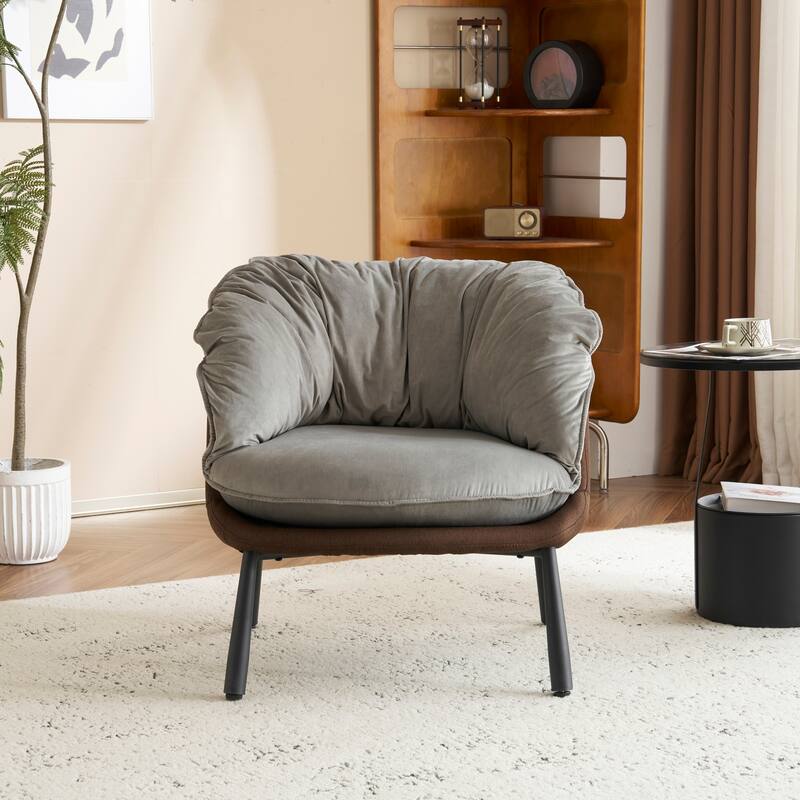 Modern Velvet Accent Chair with Wooden Frame and Black Metal Legs for Living Room or Lounge Seating - 27.4"L x 27"W x 29.1"H