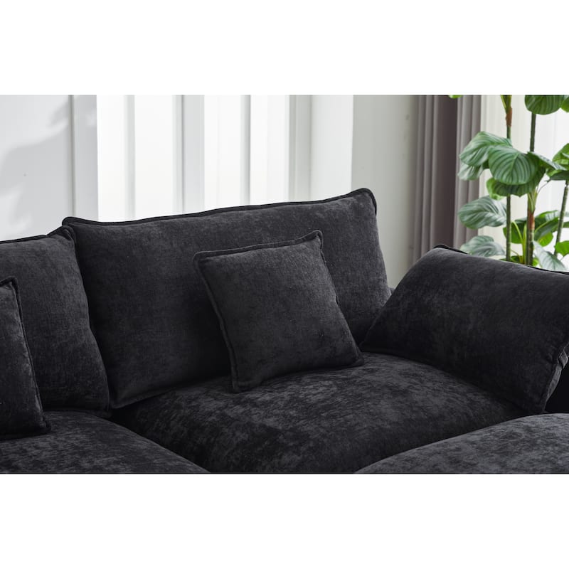 Minimalist Chenille Modular Sectional Sofa, 3-Seater L-Shaped Couch with Movable Ottoman, Upholstered Sofa for Living Room