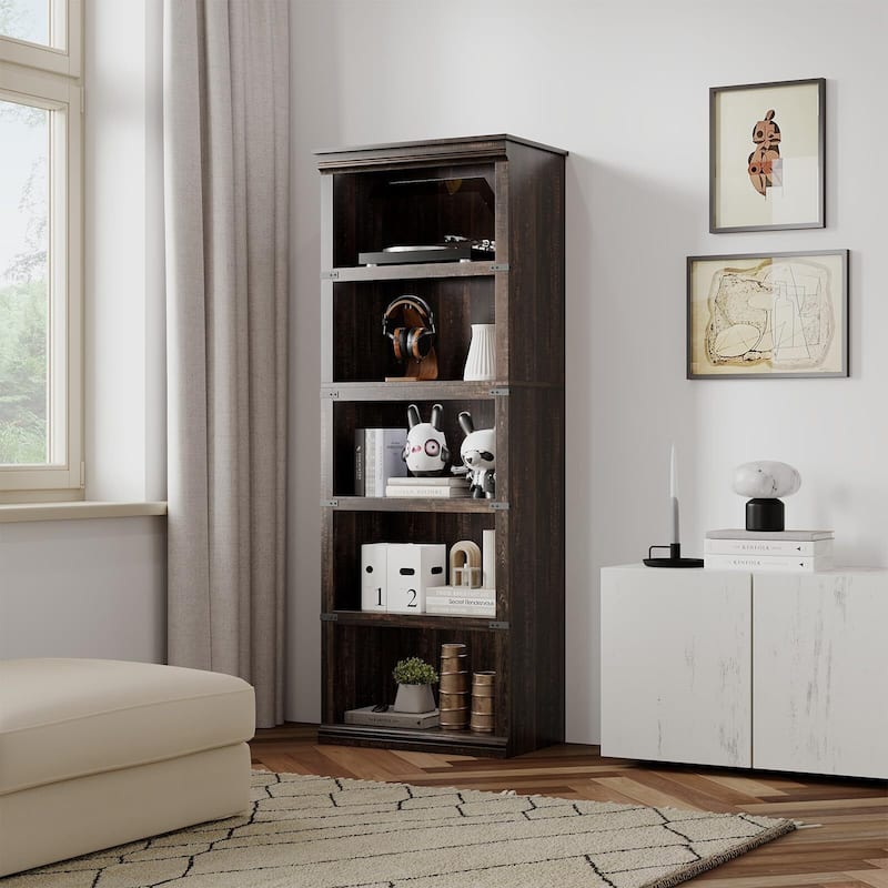 5 Tier Bookcase, Freestanding Wooden Bookshelf Storage Organizer Display Shelf