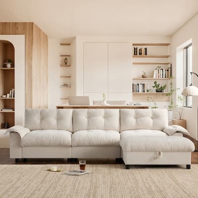 104*60" Modern Chenille L-shape Sectional Sofa with Dual-port Charging and Cup Holder