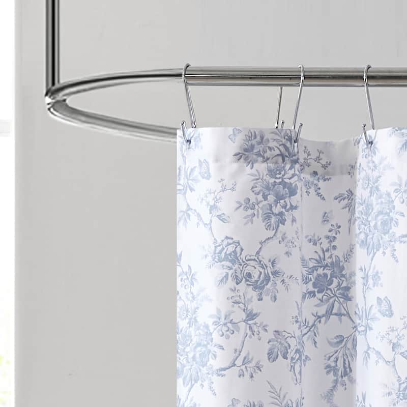 Laura Ashley Walled Garden Cotton Blue Shower Curtain On Sale Bed