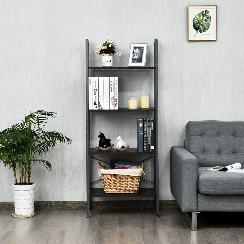 Gymax 4-Tier Ladder Shelf Ladder Bookcase Bookshelf Display Rack Plant - 24'' X 13'' X 58''