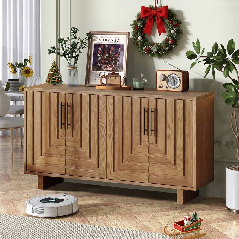 Modern 59" Sideboard Storage Cabinet with 4-Door and Metal Handles for Home Organization