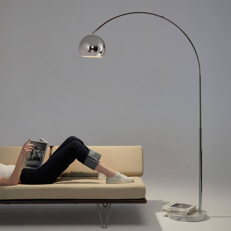 Brightech Olivia 75 in. Industrial Adjustable LED Arc Floor Lamp with Brass Metal Bowl Shade