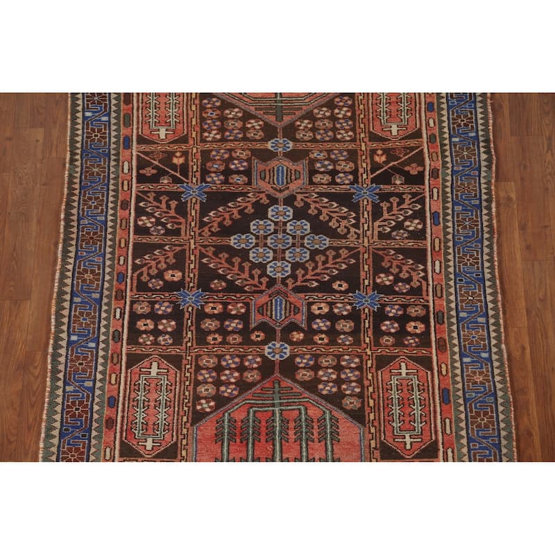 Brown Bakhtiari Persian Vintage Runner Rug Handmade Wool Carpet - 3'10"x 9'6"