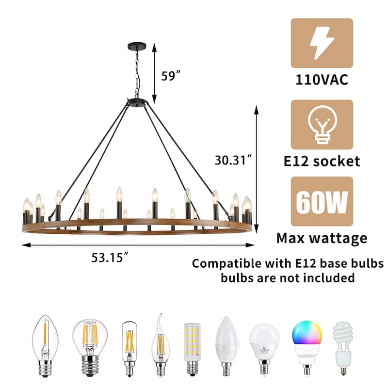24 - Light Wagon Wheel Chandelier - N/A