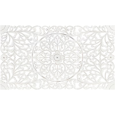 Norma Floral Hand Carved White Wooden 48x28-inch 3-Panel Wall Art