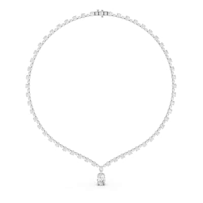 Auriya 14K Gold Lab Grown Alternating Diamond Lined Oval Drop Necklace 16 7/8 ct. tw. (F-G VS)