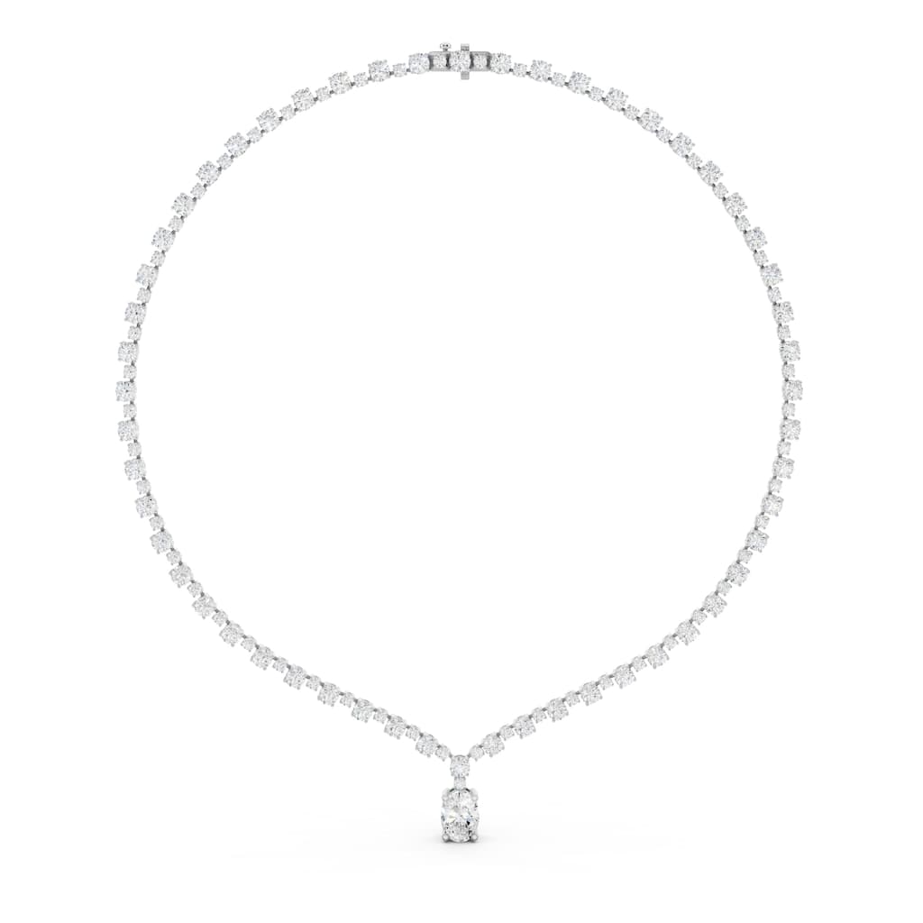 Auriya 14K Gold Lab Grown Alternating Diamond Lined Oval Drop Necklace 16 7/8 ct. tw. (F-G VS)