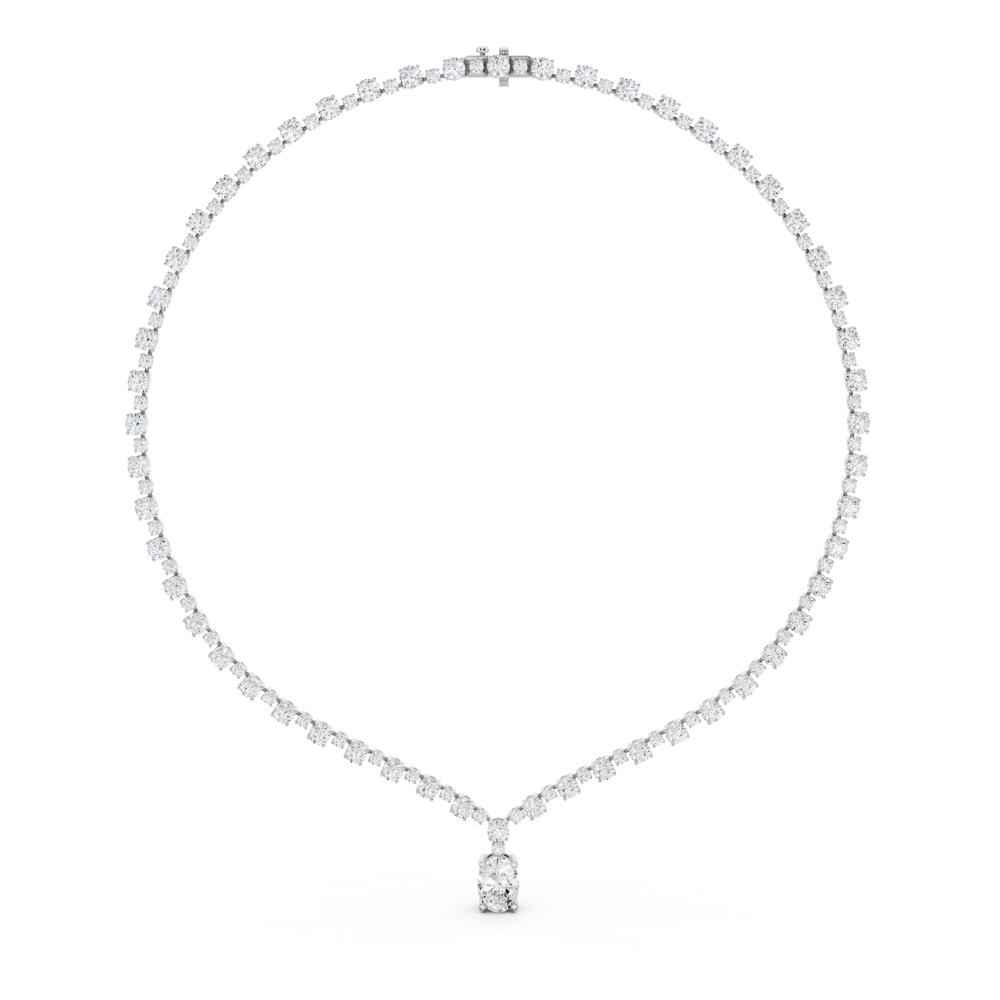 Auriya 14K Gold Lab Grown Alternating Diamond Lined Oval Drop Necklace 16 7/8 ct. tw. (F-G VS)