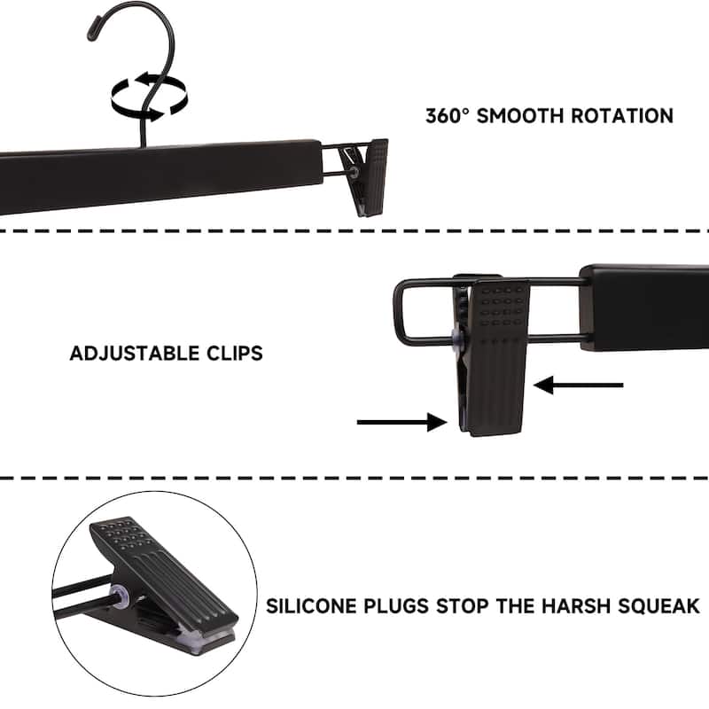 BP4U Premium Wooden Pants Hangers with Adjustable Clips, Solid Wood Skirt Hangers for Jeans, Slacks, Dresses