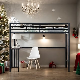 Modern Twin over Twin Metal Bunk Bed with Desk, Ladder and Guardrails For Bedroom,Dorm,Kids