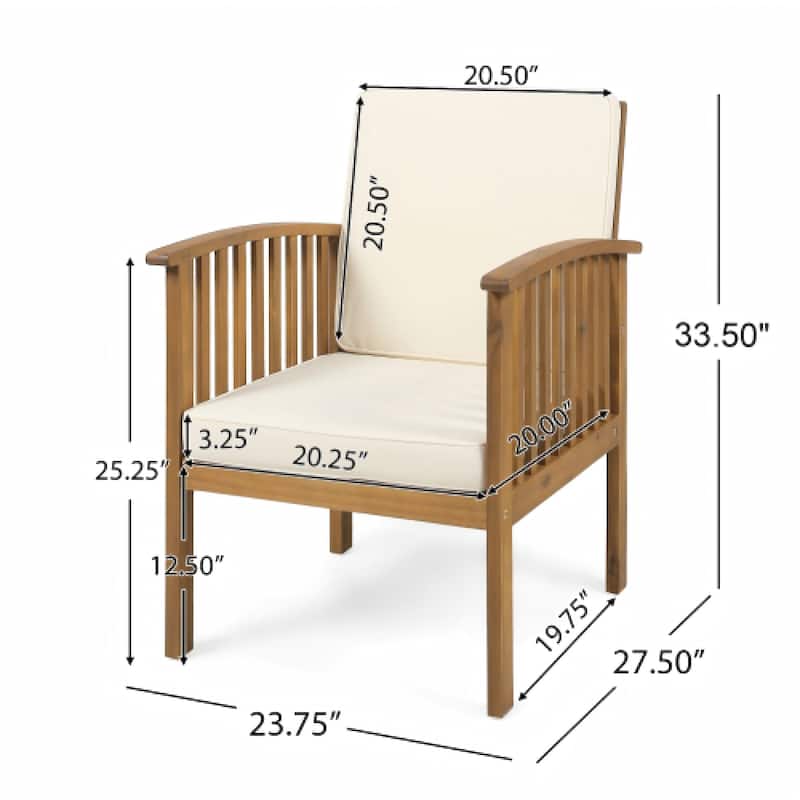 Roomfitters 3-Piece Acacia Wood Patio Set, 2 Modern Club Chairs & Foldable End Table, Cushions
