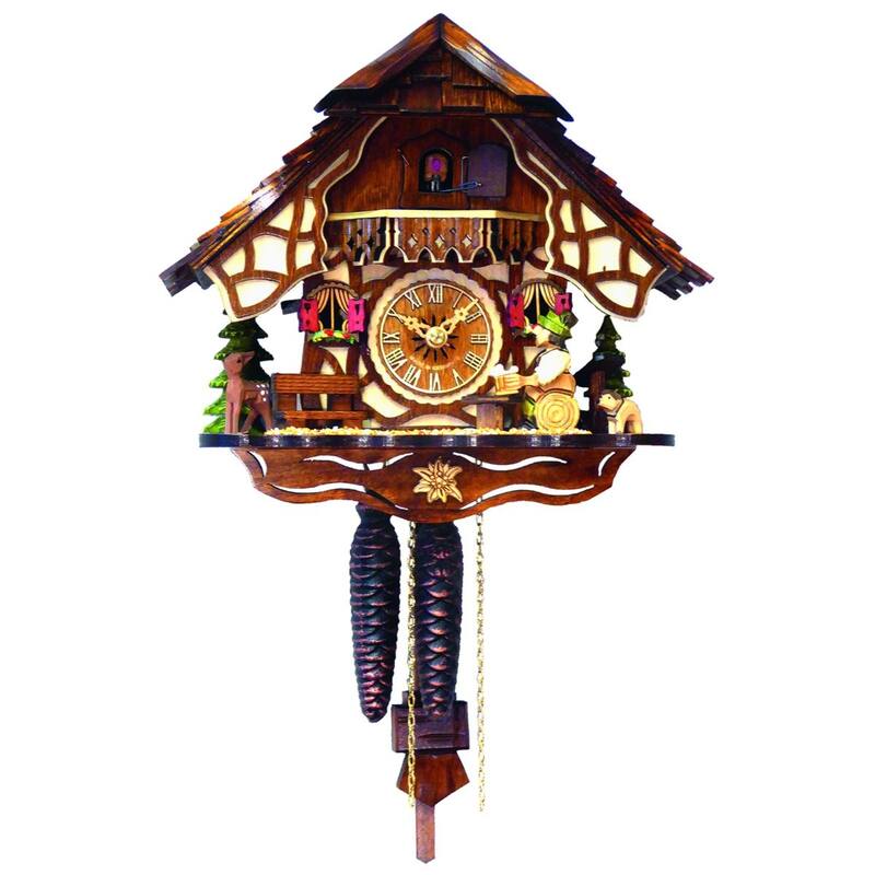 10.5" Dark Brown Irish Themed Weight-Driven Wooden Cuckoo Wall Clock