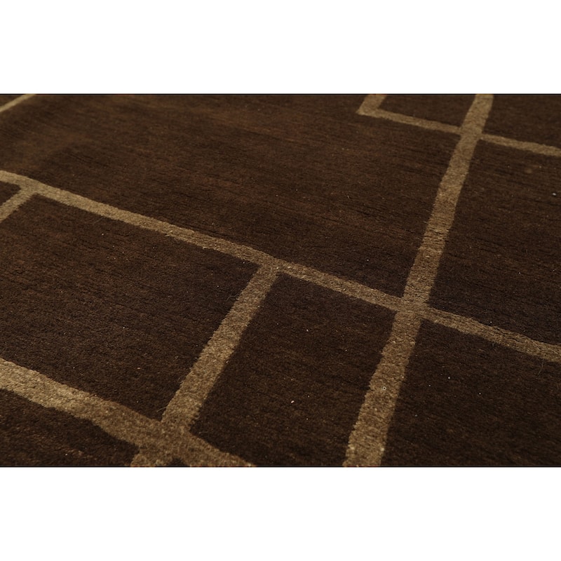 5x6'7'' Tibetano Hand Knotted Wool & Silk Art Deco Brown Rug - 5' x 6' 9''