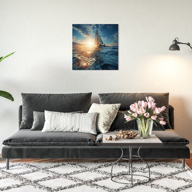 Wynwood Studio Canvas Nautical and Coastal High Seas Blue and Light Yellow Nautical & Coastal Wall Art Canvas Print - 20 x 20