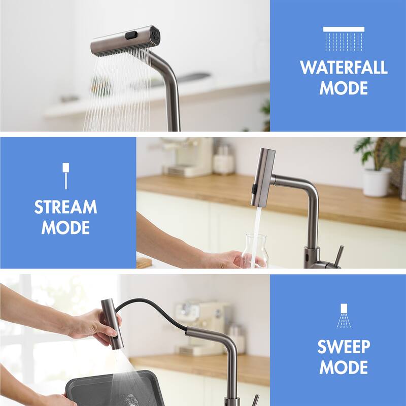 Single Handle 14.5 in. Pull Out Sprayer Touchless Kitchen Faucet with 360° Swivel Spout 1-Hole Basin Sink Tap