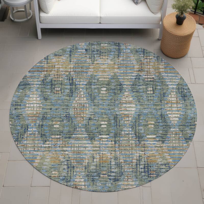 Machine Washable Indoor/ Outdoor Modern Ignacio Chantille Rug - Basil - 8' x 8'