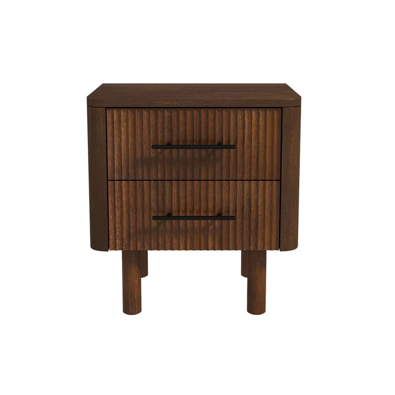 GDFStudio - Logan Mid-Century Modern Walnut Nightstand with Solid Wood Frame & 2 Storage Drawers
