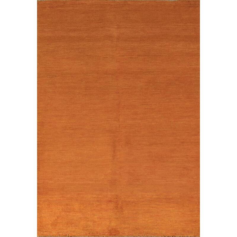 Orange Gabbeh Modern Rug Hand-Knotted Wool Carpet - 3'11" x 5'10"