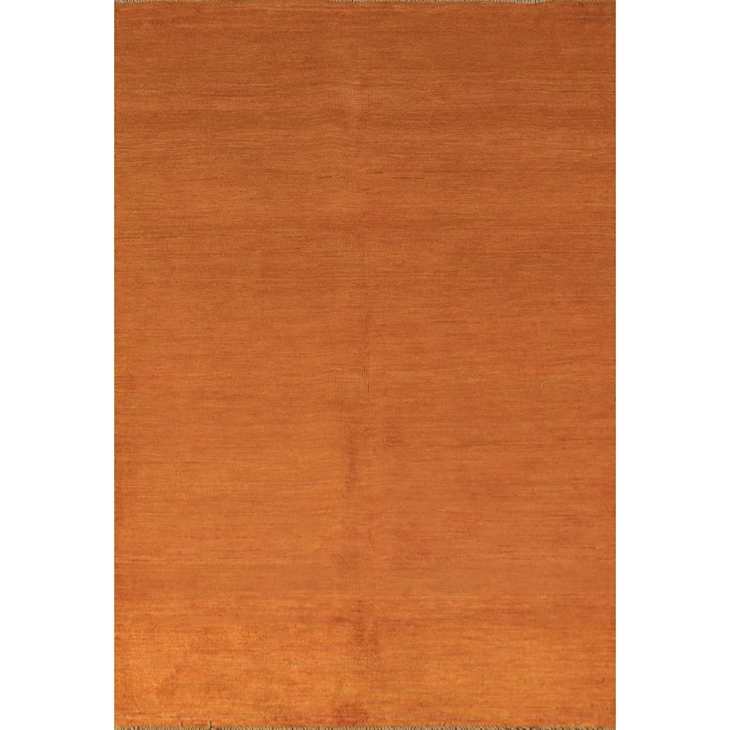 Orange Gabbeh Modern Rug Hand-Knotted Wool Carpet - 3'11" x 5'10"