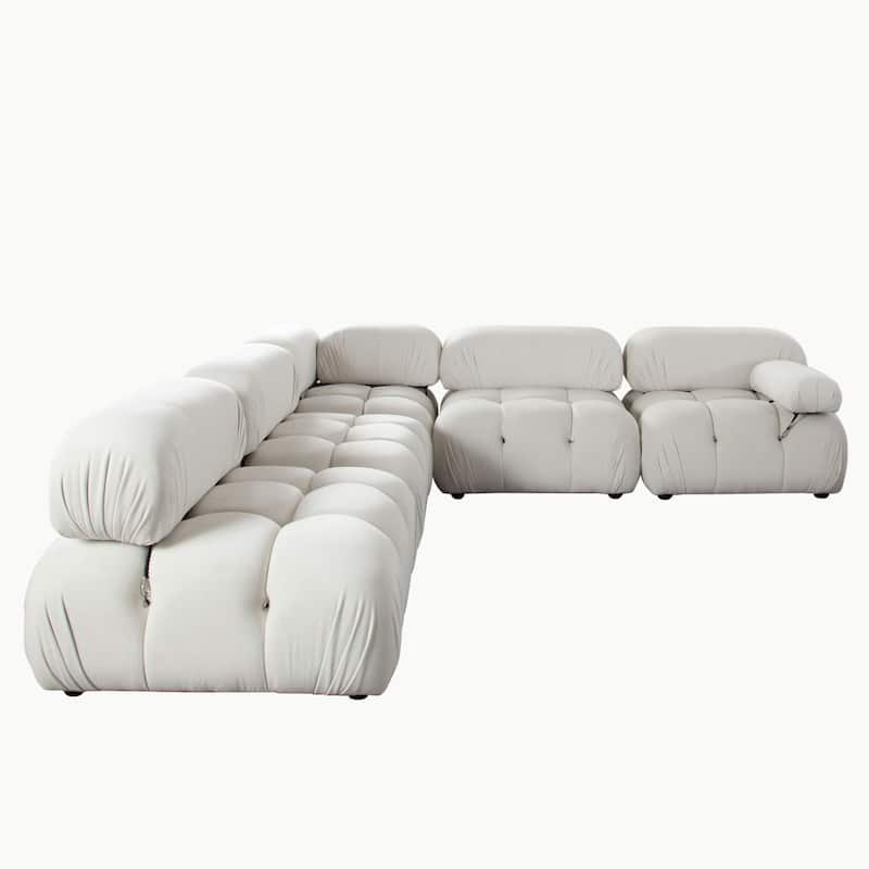 Hito 5 Piece Modular Sectional L Sofa Set, Light Cream Bubble Grid Tufting