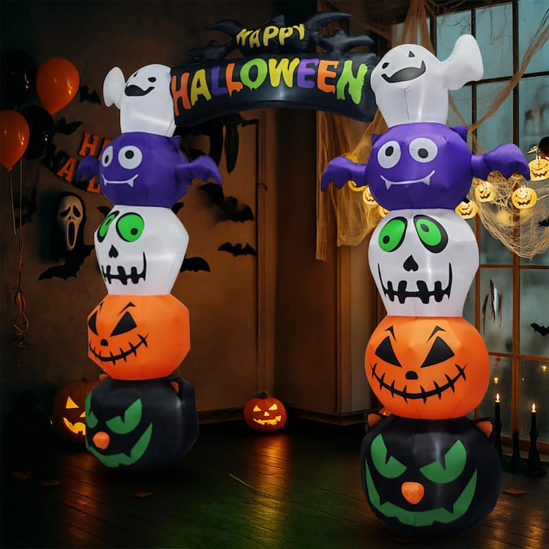 8.2FT Halloween Inflatable Archway with Pumpkins and Ghosts Lighted Yard Blow Up Decor