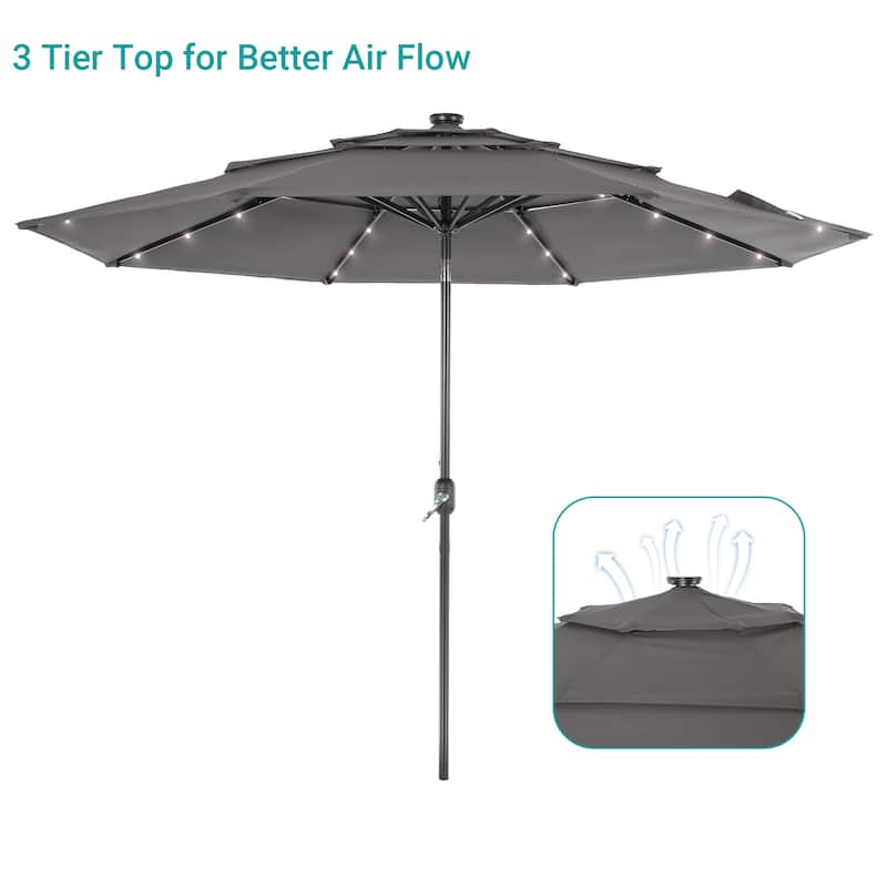 BONOSUKI 3 Tiers Patio Market Umbrella w/Solar Lights and Tilt button
