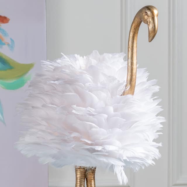 30"H Gold & White Flamingo Table Lamp - 30"H x 19"W x 14"D