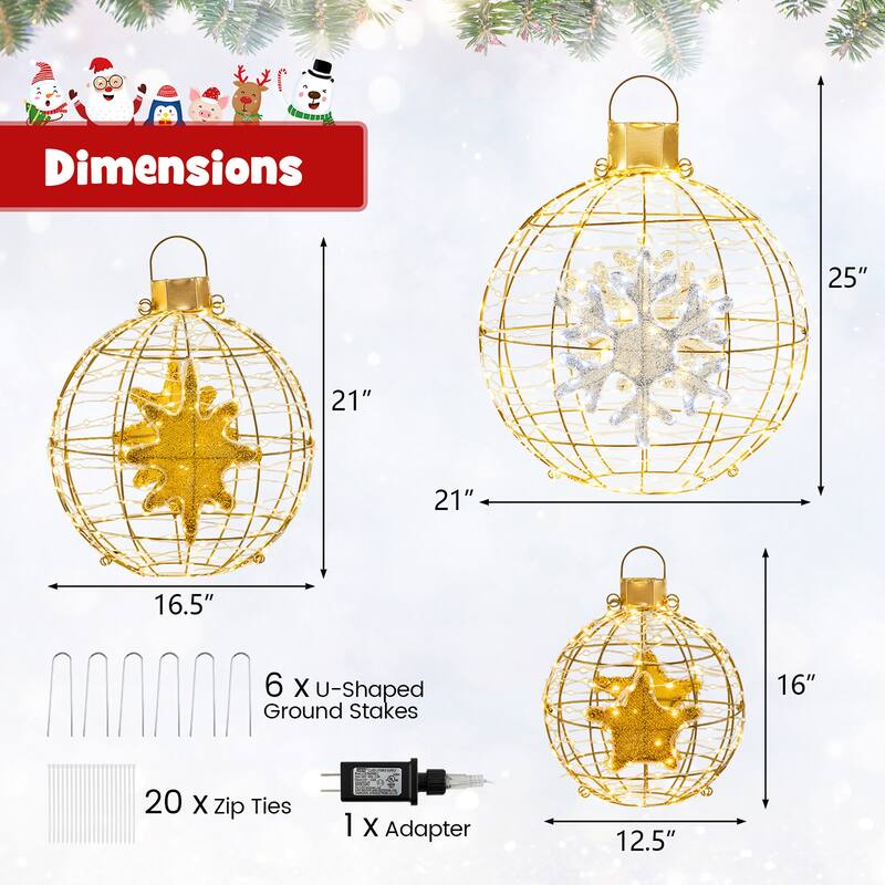 Gymax 3 PCS Pre-Lit Lantern Balls w/ 732 Bright LED Lights Zip Ties & - Gold - See Details