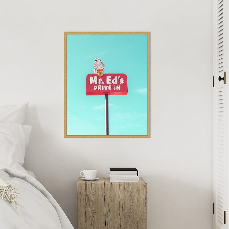 Mr. Eds Drive In Vintage Sign by Tom Windeknecht Framed Canvas Wall Art Print - Sylvie Bright Gold
