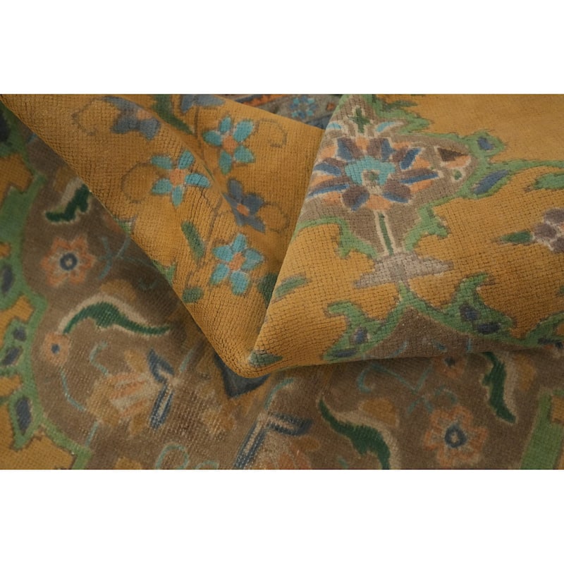 Hand Knotted Oriental 100% Wool Carpet Traditional Floral Oranges & Rust Tabriz Area Rug - 8' 7'' X 6' 6''
