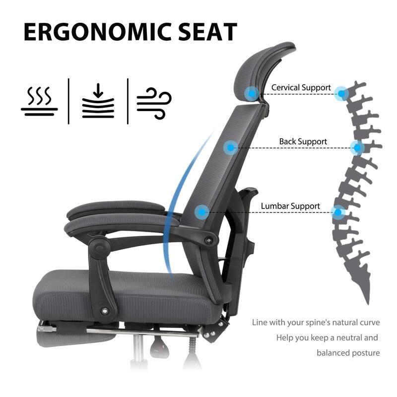 Ergonomic Mesh Office Chair with Adjustable Lumbar Support & Footrest