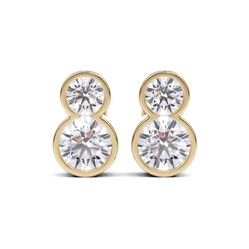 Auriya 14k Gold Round Lab Grown Toi Et Moi Diamond Stud Earrings 2.20 ct. tw. Push-Back (F-G VS) - White