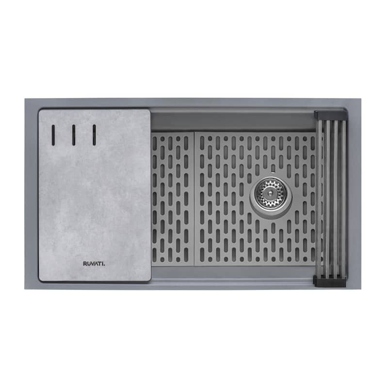 Ruvati 33-inch Undermount Workstation Granite Composite Kitchen Sink Urban Gray - RVG2302UG - 33" x 18-1/2″