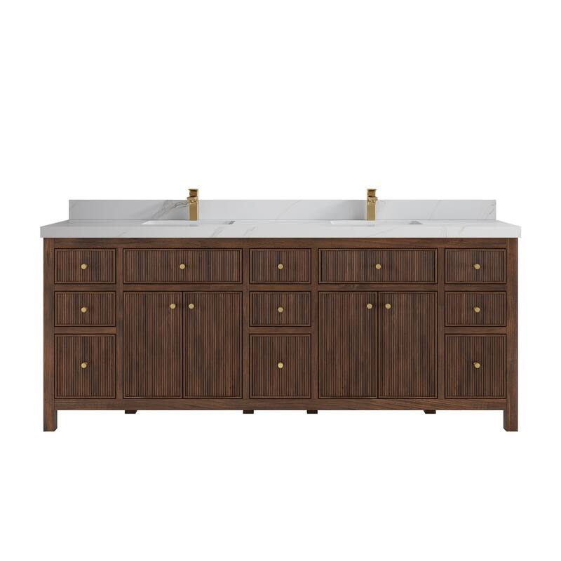 Willow Collections 84 in. W x 22 in. D Sonoma Teak Double Sink Bathroom Vanity with Countertop