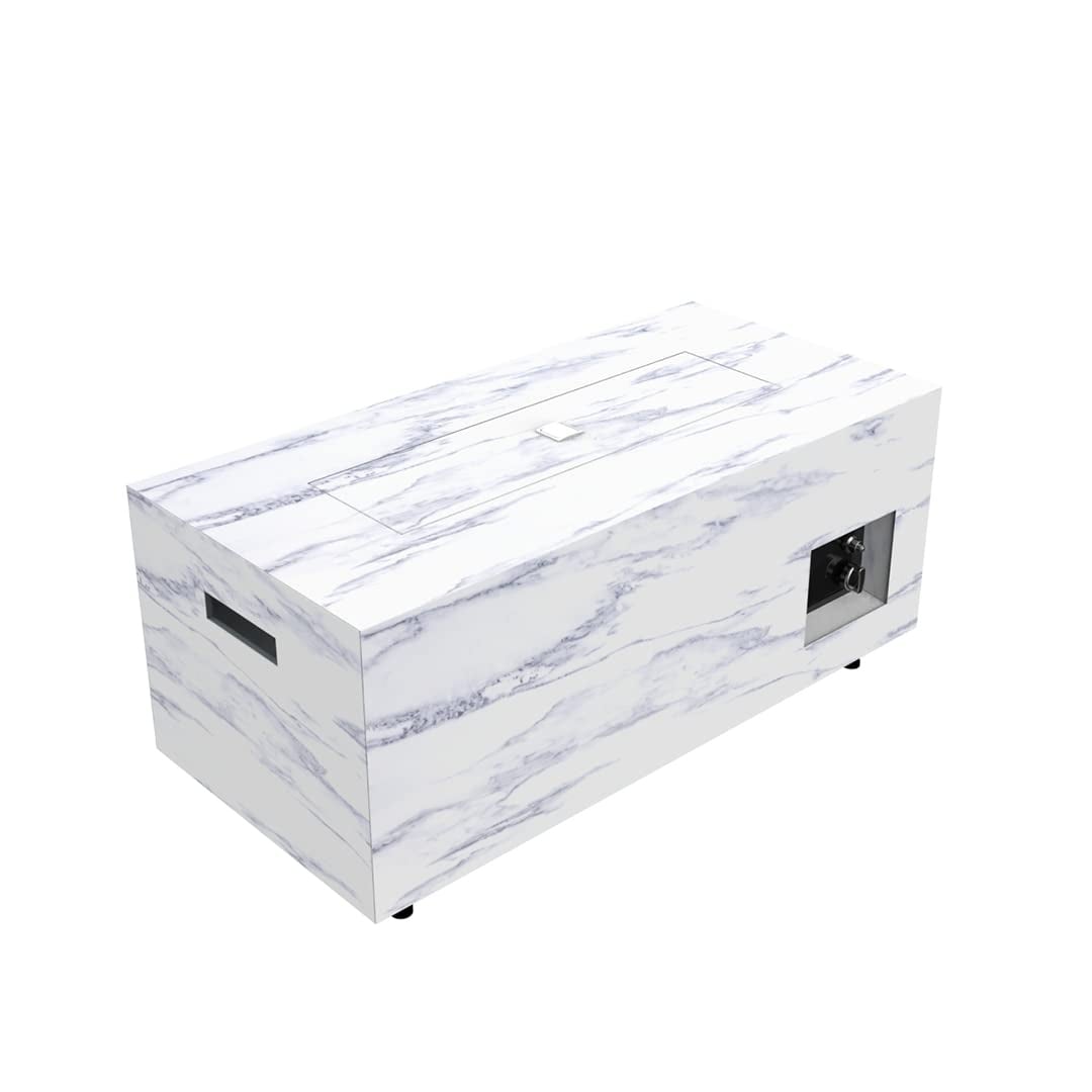 42 inch Propane Gas Fire Pit Table, Grey Rectangular Firepit Table with Lid, Cover and Lava Rock, Gas Tank Storage Side Table