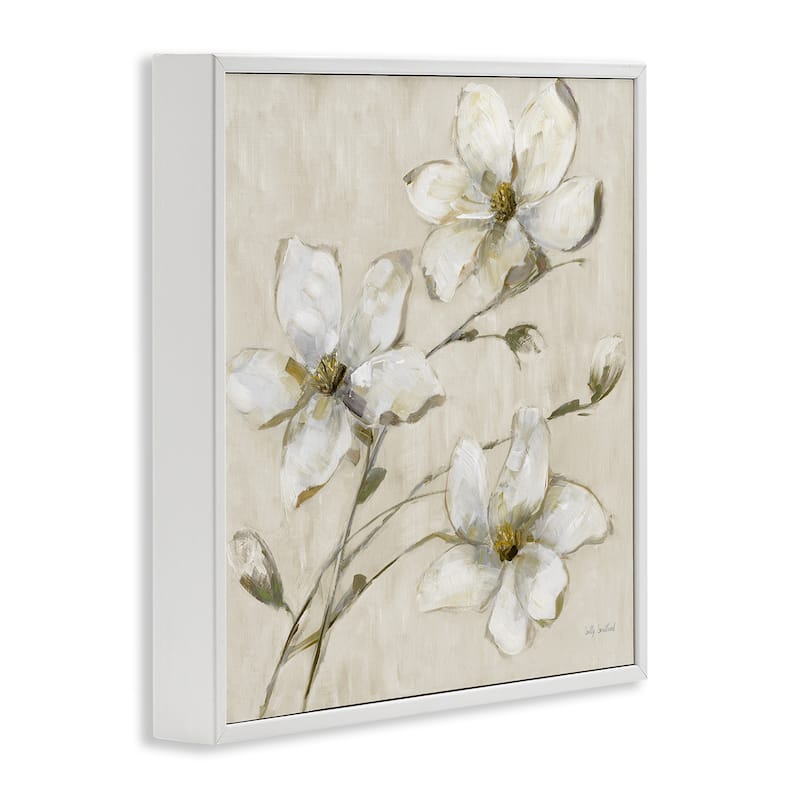 Stupell Neutral Tone Dogwood Flowers Framed Giclee Art Design By Sally Swatland