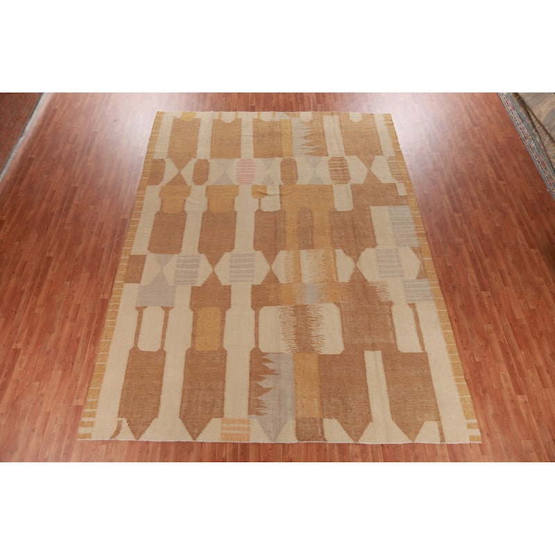 Hand Woven Oriental 100% Jute Carpet Southwestern Modern Brown Kilim Area Rug - 13' 7'' X 10' 2''