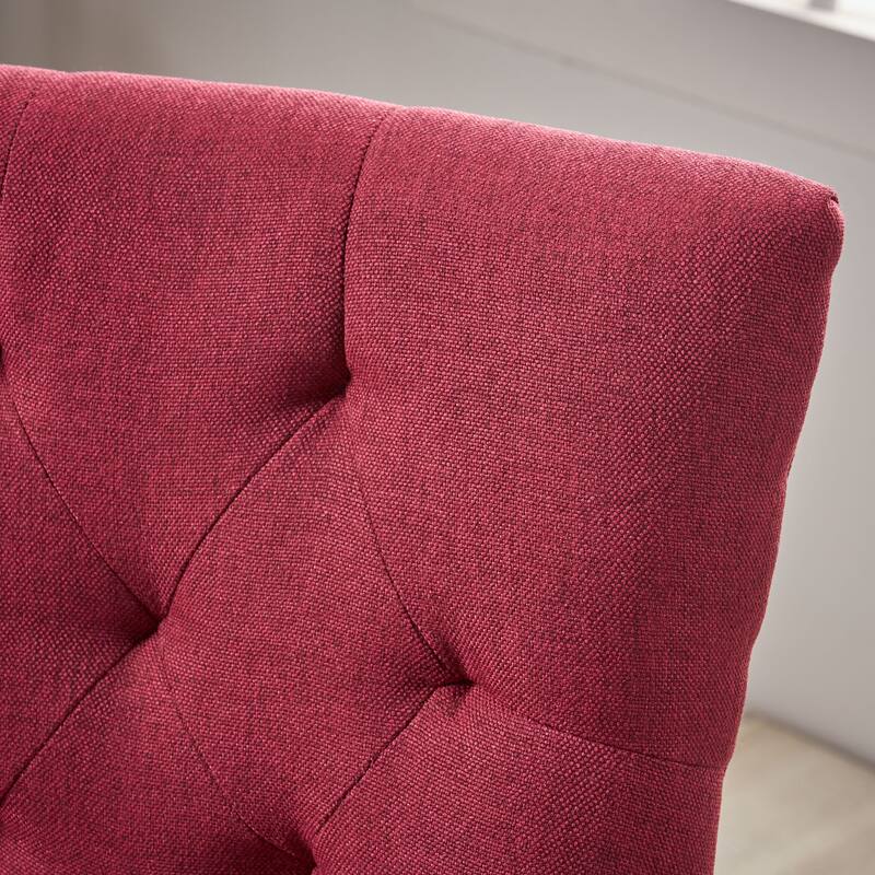 Cheney Dining Chairs Set of 2 - Red Upholstered Fabric, Contemporary Design with Tufted Back & Tapered Legs