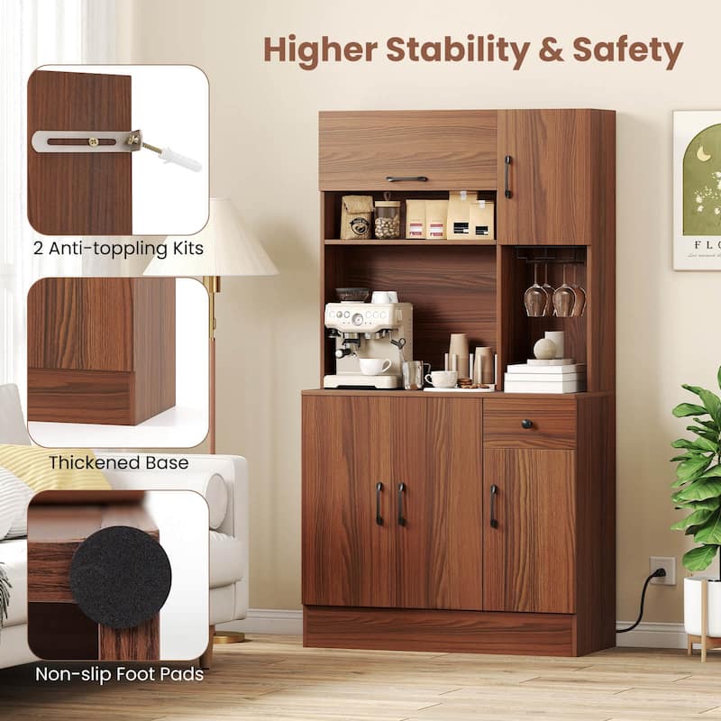 Costway 66" Pantry Cabinet Tall Kitchen Storage Cabinet with Charging - See Details
