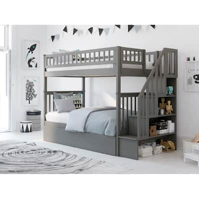 Woodland Staircase Bunk Bed with Twin Trundle in Grey