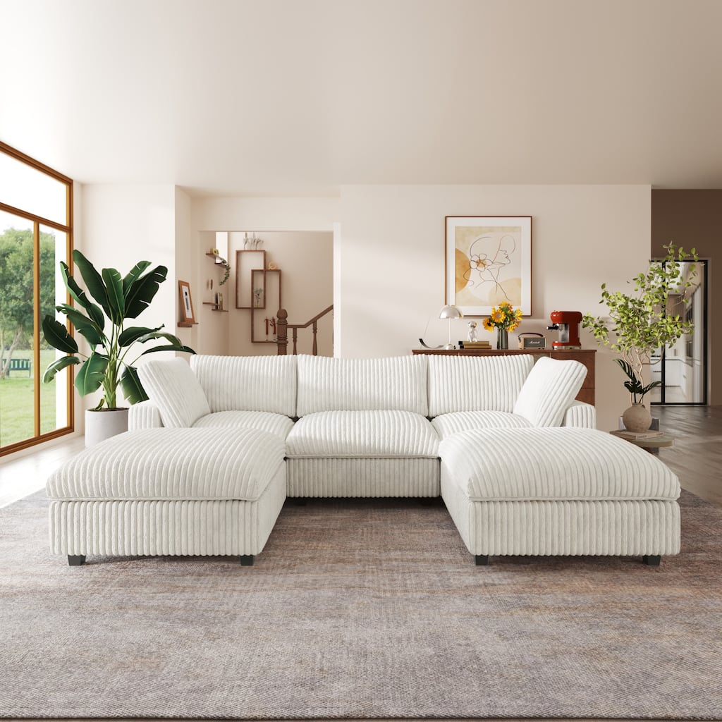 118'' U-shape Plush Fabric Upholstered Sectional Sofa Couch