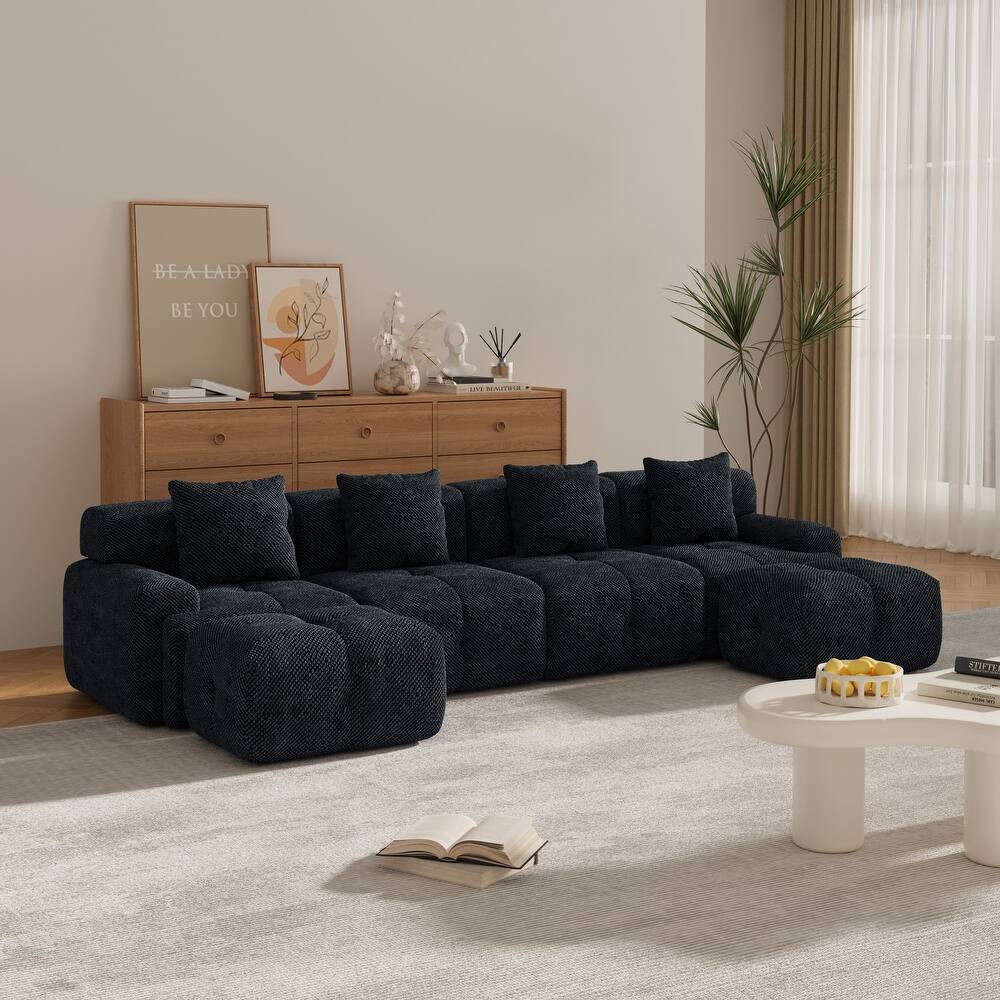 135" U-Shaped Modular Sectional Sofa Bed, Oversized 4-Seater Convertible Tufted Couch, Floor Corner Couch Set with 2 Ottomans