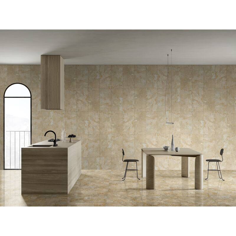 Roomfitters Natural Marble Tile, FS Textured 3D Fluted Stone for Wall, Genuine Marble, 4-Piece Box, Gold Yellow Beige