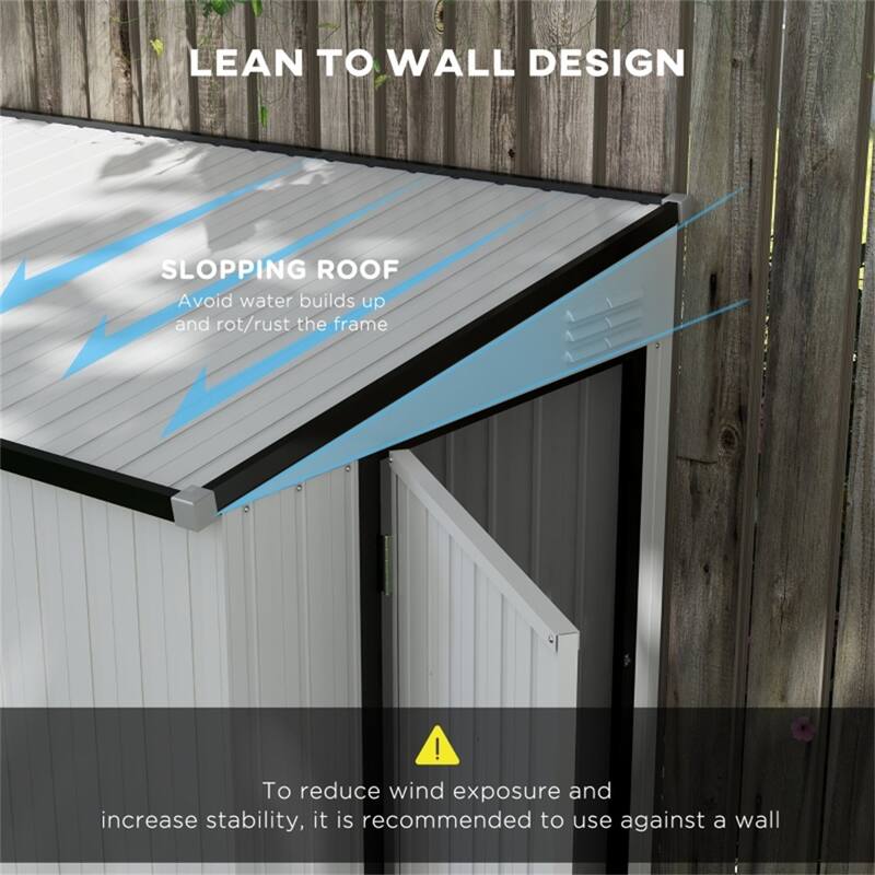 Galvanized Metal Garden Shed Outdoor Storage Lockable Door - 51.2" W x 92.5" D x 64.6" - 72.8" H